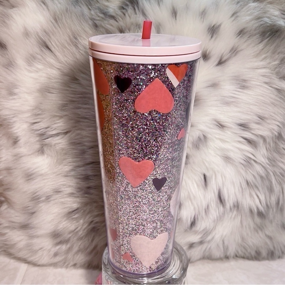 Starbucks Pink Glitter Limited Edition Valentine’s Hearts 24oz Tumbler New - Picture 5 of 17